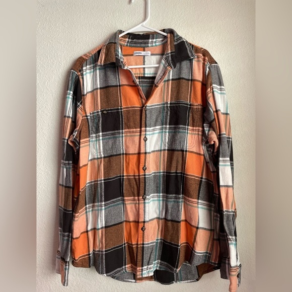 Sonoma Men’s Orange and Black Plaid Button-Down Flannel Shirt size L - Picture 1 of 7